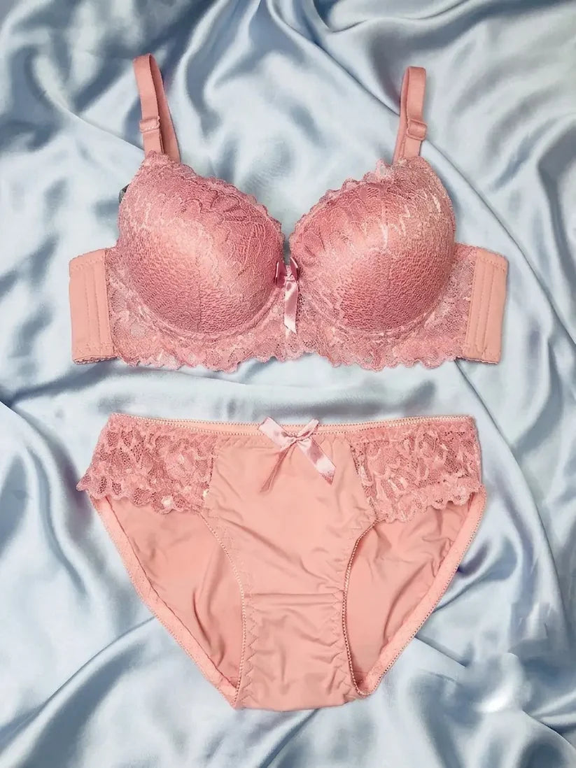 Luxe Dusty Rose Full-Lace 2-Piece Intimates Set with Scalloped Trim