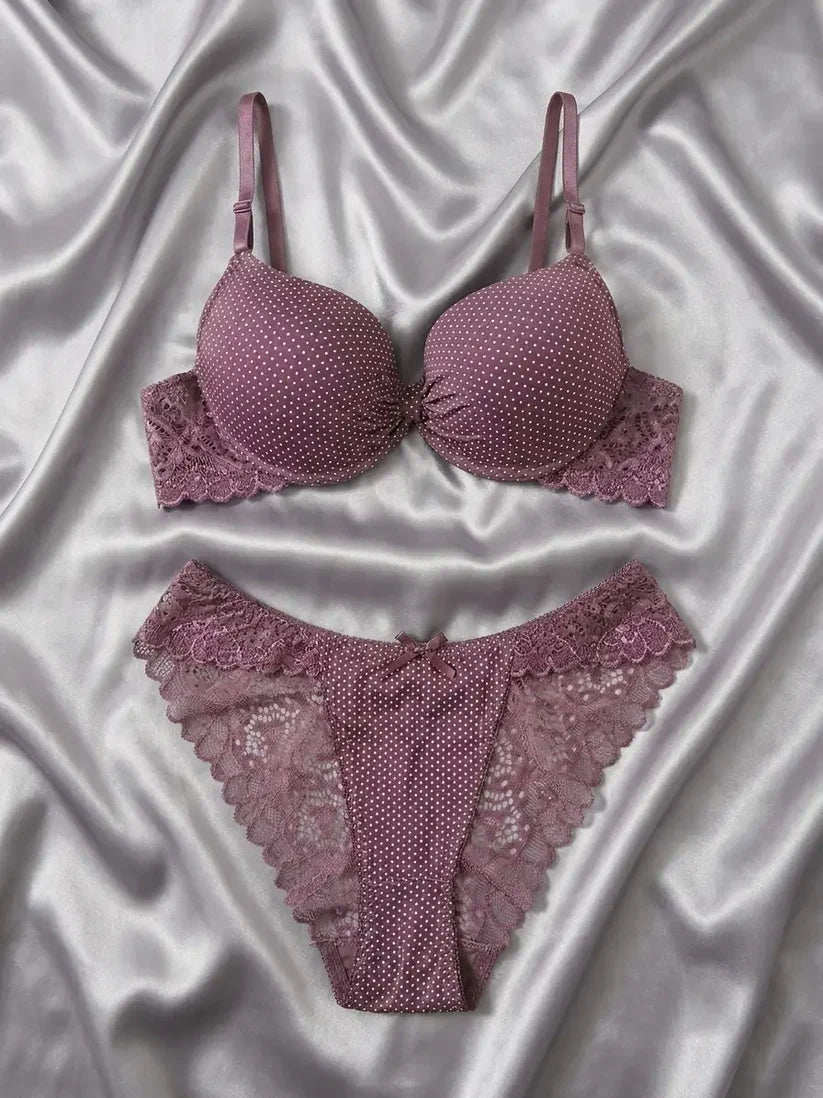 Luxe Plum Polka Dot 2-Piece Intimates Set with Romantic Scalloped Lace