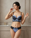 Luxe Sky Blue 2-Piece Intimates Set with Black Lattice Lace & Crystal Accent