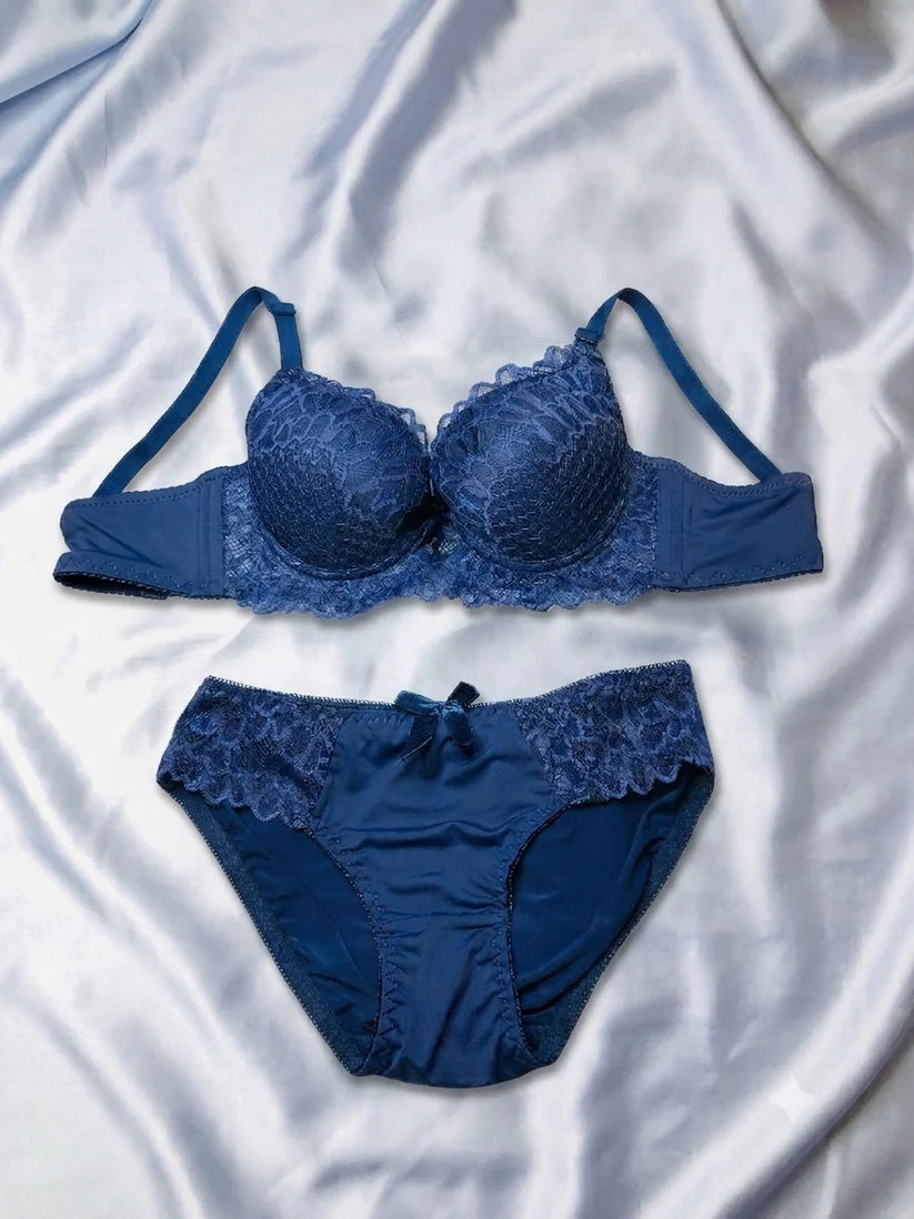 Navy Nights – Smooth Cup Bra with Sheer Lace Panty