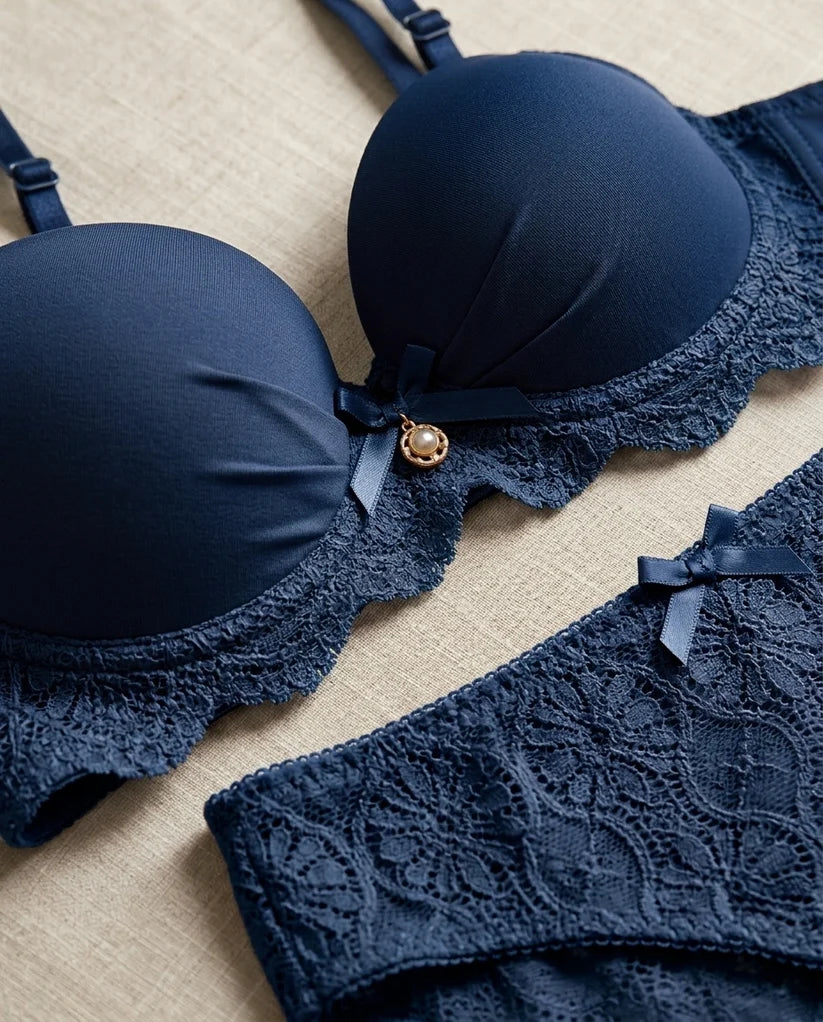 Navy Nights – Smooth Cup Bra with Sheer Lace Panty