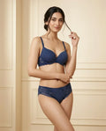 Women’s Deep Blue Polka Dot Bra and Lace Trim Bikini Set