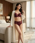 Women’s Deep Red Padded Bra and Lace Panty Set