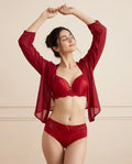 Women’s Deep Red Padded Bra and Lace Panty Set