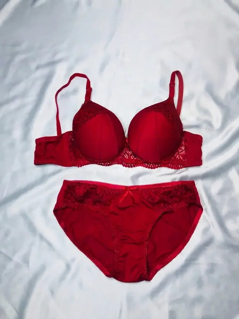 Women’s Deep Red Padded Bra and Lace Panty Set