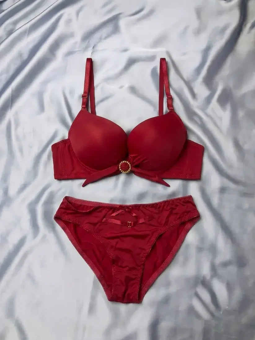 Women’s Deep Red Padded Bra and Matching Strappy Panty Set