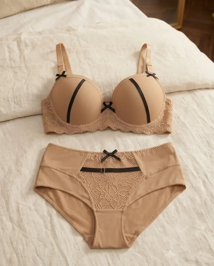 Women’s Beige Underwire Bra and Matching Panty Set