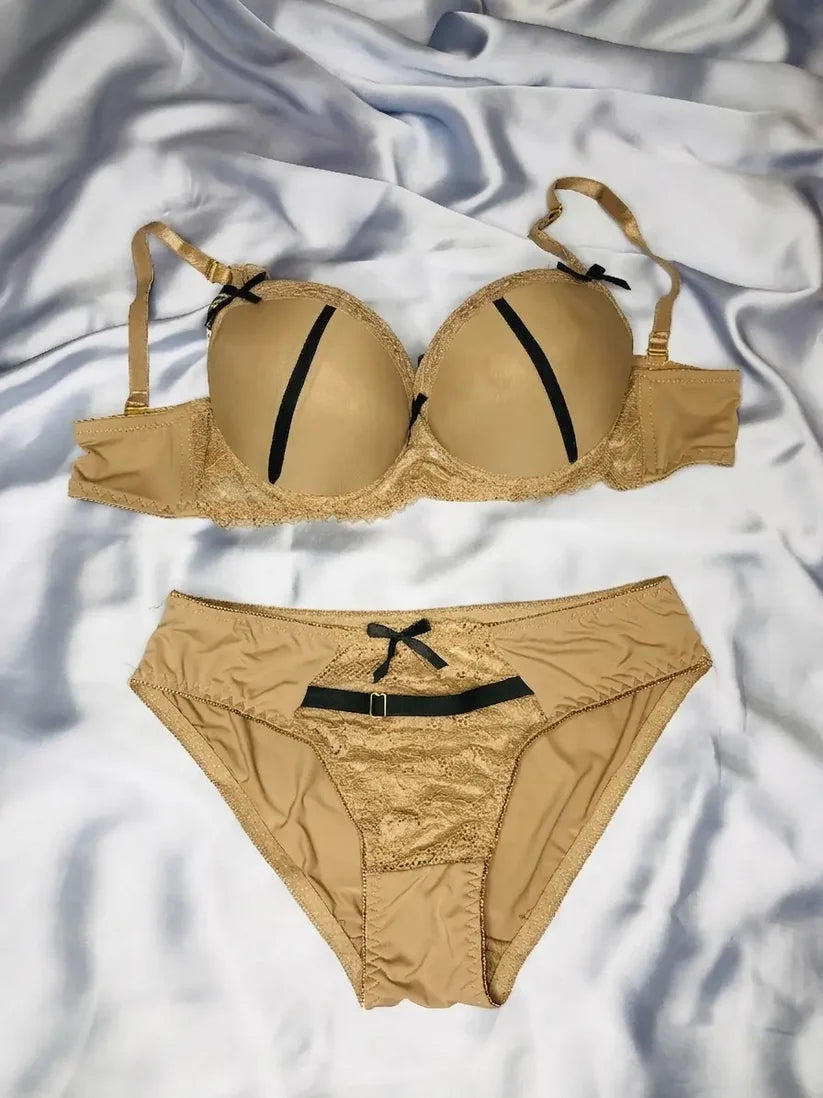 Women’s Beige Underwire Bra and Matching Panty Set