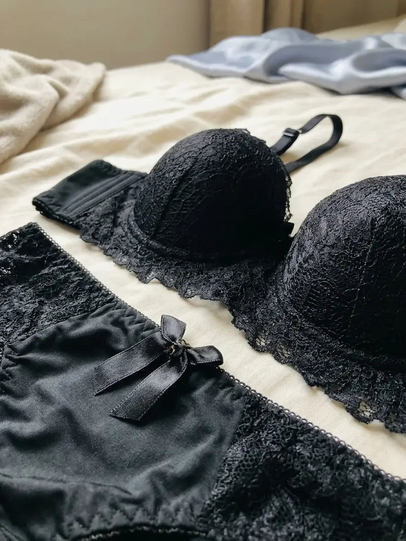 Women’s Black Padded Bra and Lace Panty Set