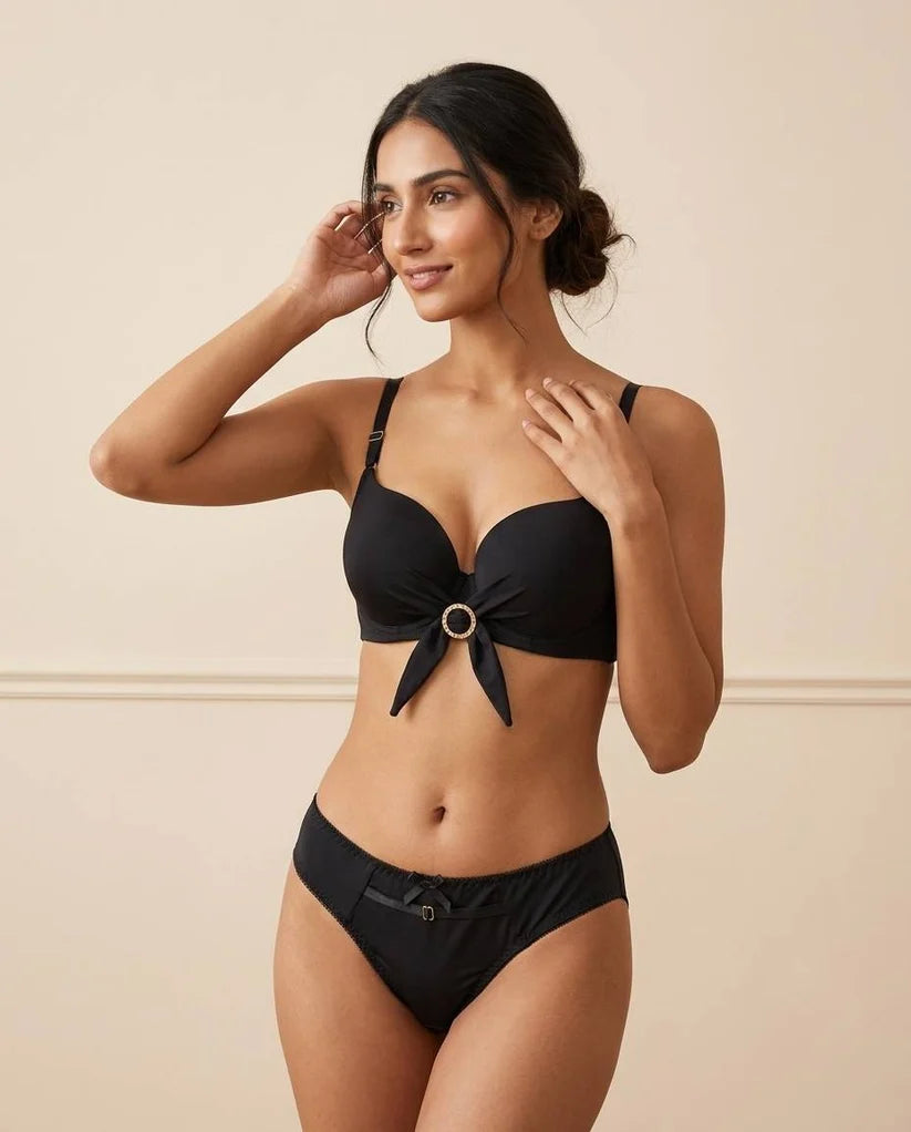 Luxe Bridal White Twist-Front 2-Piece Intimates Set with Gold Heart Accents