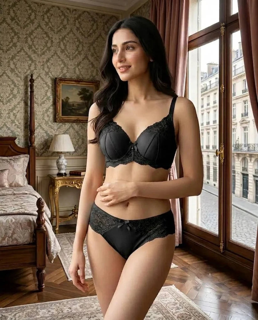 Luxe Blossom Pink Satin & Floral Lace 2-Piece Intimates Set