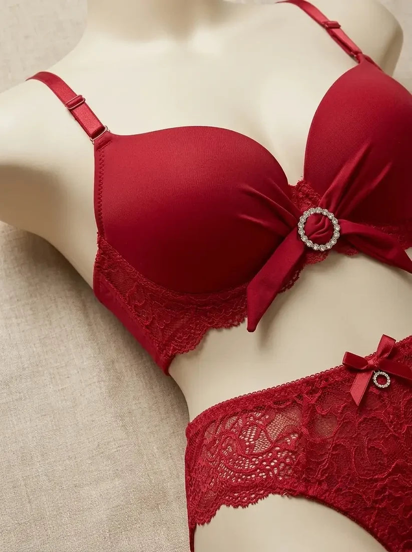 Women's Deep Red Push-Up Bra & Panty Set – Soft Padded Everyday Lingerie