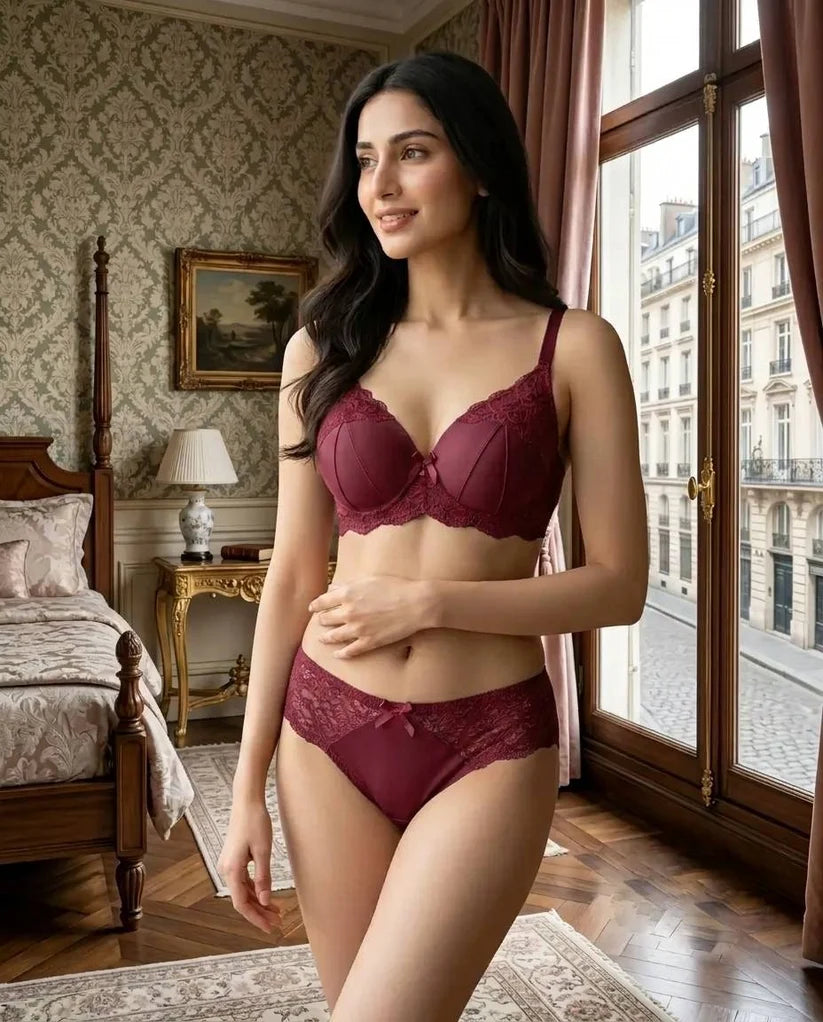 Luxe Blossom Pink Satin & Floral Lace 2-Piece Intimates Set