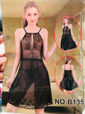 Black High-Neck Lace Babydoll Nightgown with Keyhole Cutout