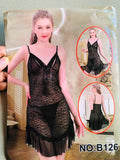 Black Sheer Leopard Print Babydoll Nightdress with Ruffled Hem