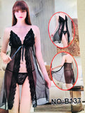 Elegant Black Lace Sheer Babydoll Nightwear Set (2-Piece)