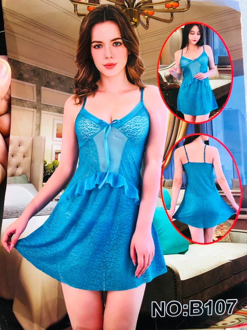 Ocean Blue Sheer Lace Slip Nighty