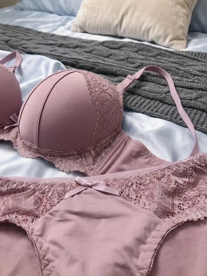 Luxe Dusty Purple Satin & Floral Lace 2-Piece Intimates Set