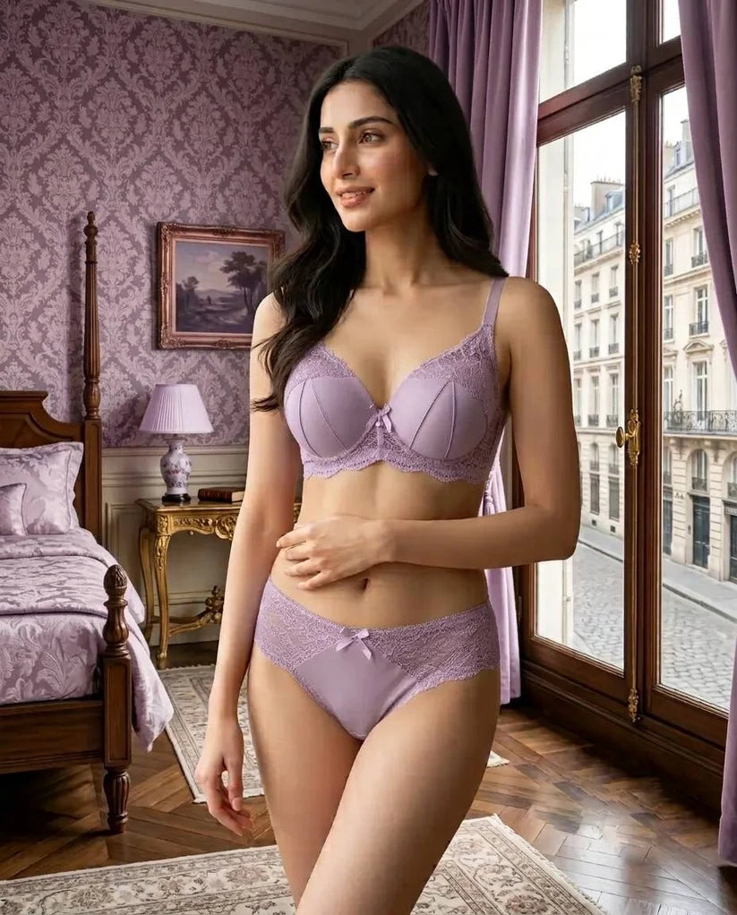 Luxe Blossom Pink Satin & Floral Lace 2-Piece Intimates Set