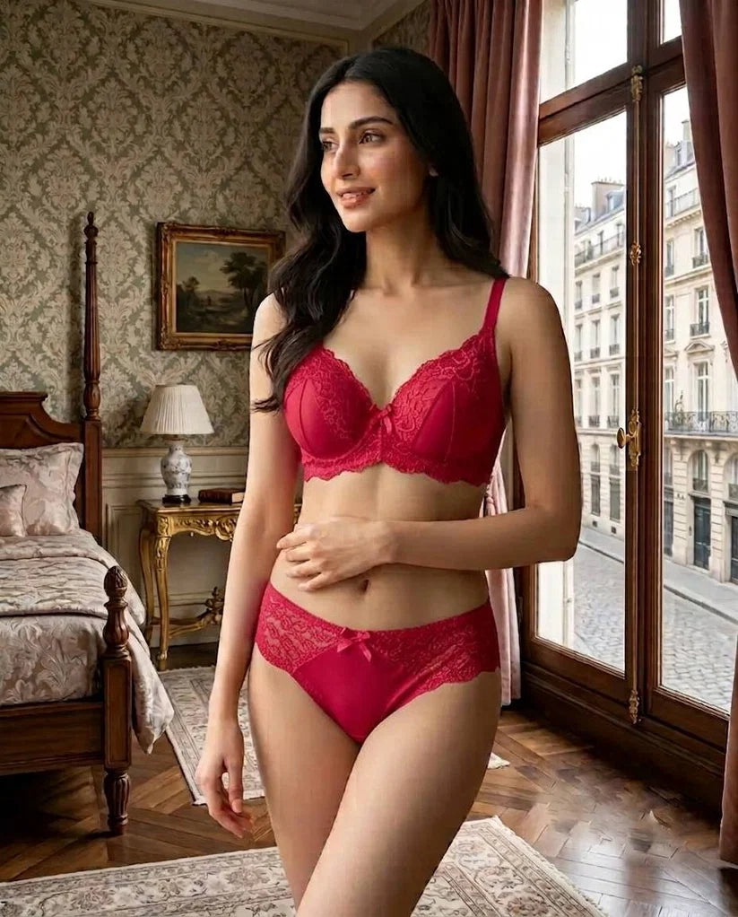 Luxe Blossom Pink Satin & Floral Lace 2-Piece Intimates Set