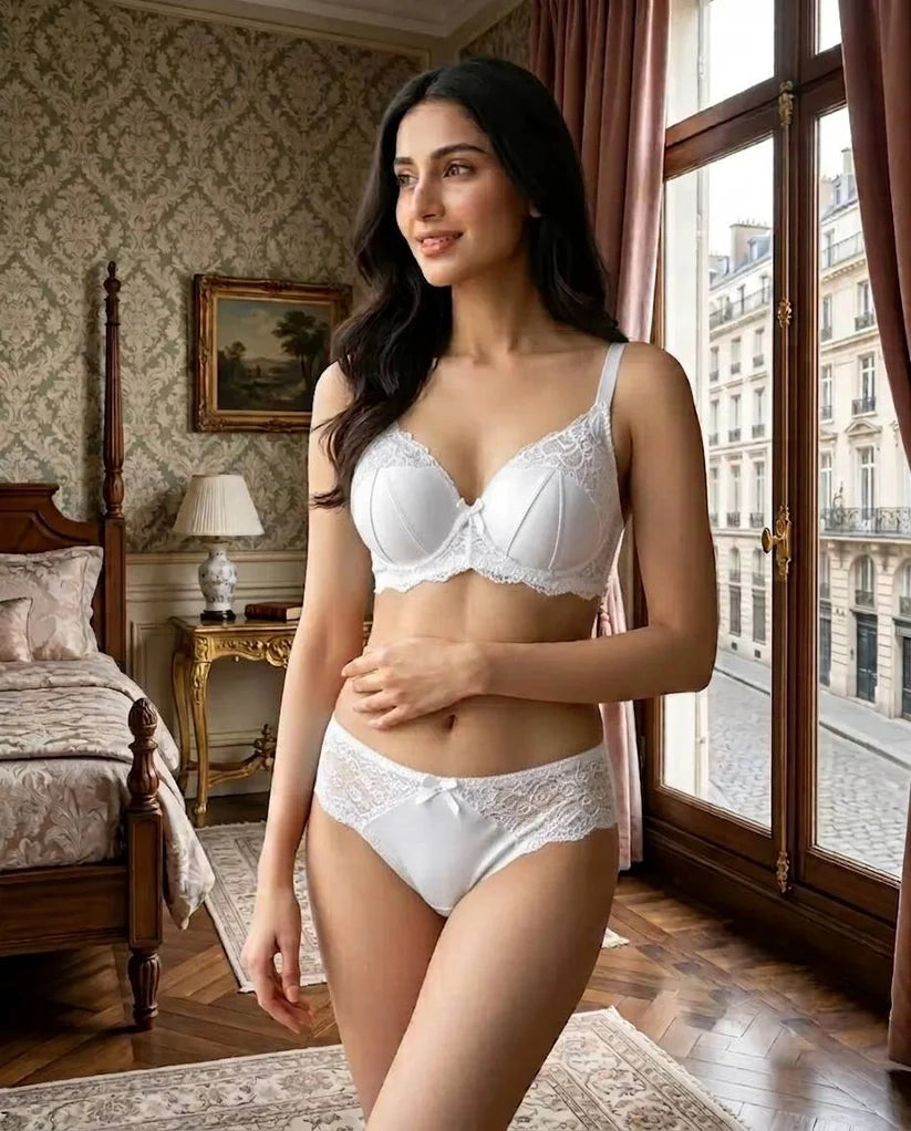 Luxe Blossom Pink Satin & Floral Lace 2-Piece Intimates Set